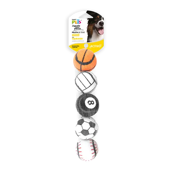 Juguete Pelotas de Tenis Deportivas C/Squeker 5 Pzas 