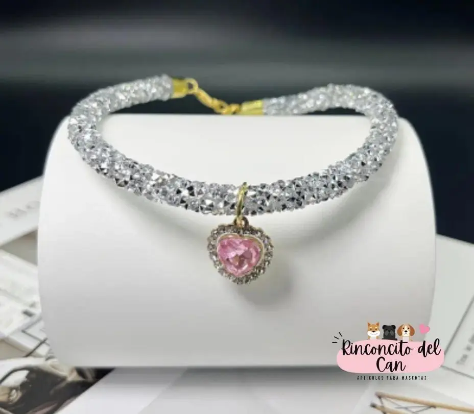 Collar de Brillos con Pendiente de Corazón Rosa Ch