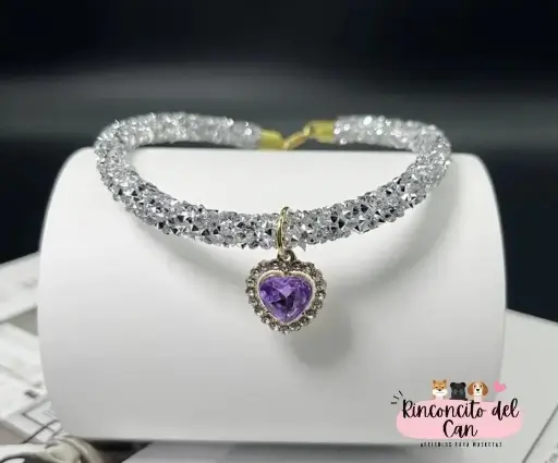Collar de Brillos con Pendiente de Corazón Morado Ch