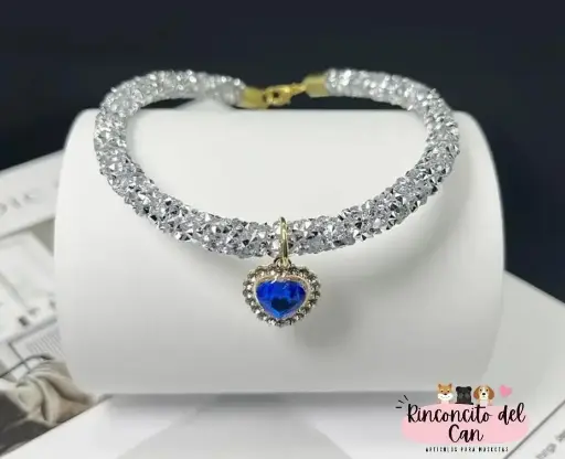 Collar de Brillos con Pendiente de Corazón Azul Ch