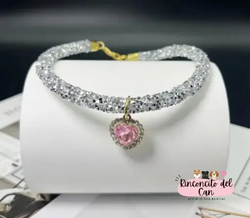 Collar de Brillos con Pendiente de Corazón Rosa Ch